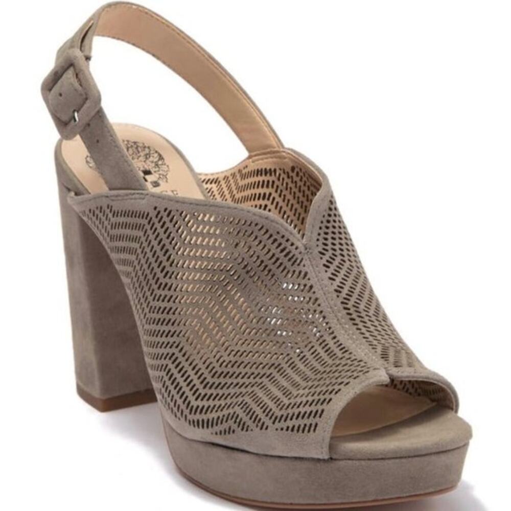 VINCE CAMUTO Women's Dress Heels Jenseya Gray Peep Toe Sandals Women's size 9